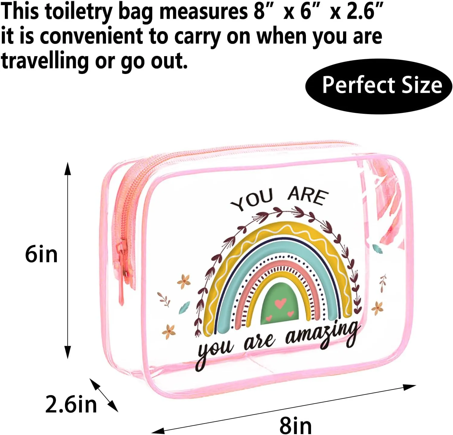 TSA Approved Toiletry Bags 6Pcs- Clear Travel Bag for Toiletries, Carry on Airport Airline Compliant-Bag,Clear Makeup Bag Toiletry bags Quart Size Traveling,Pink