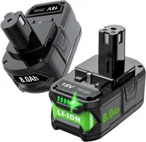 TURPOW New Tech 8.0Ah Replacement for Ryobi 18V Lithium Battery Compatible with Ryobi 18 Volt ONE  Plus P107 P108 P102 P103 P104 P105 P109 P122 PBP005 Cordless Tools 2Pack