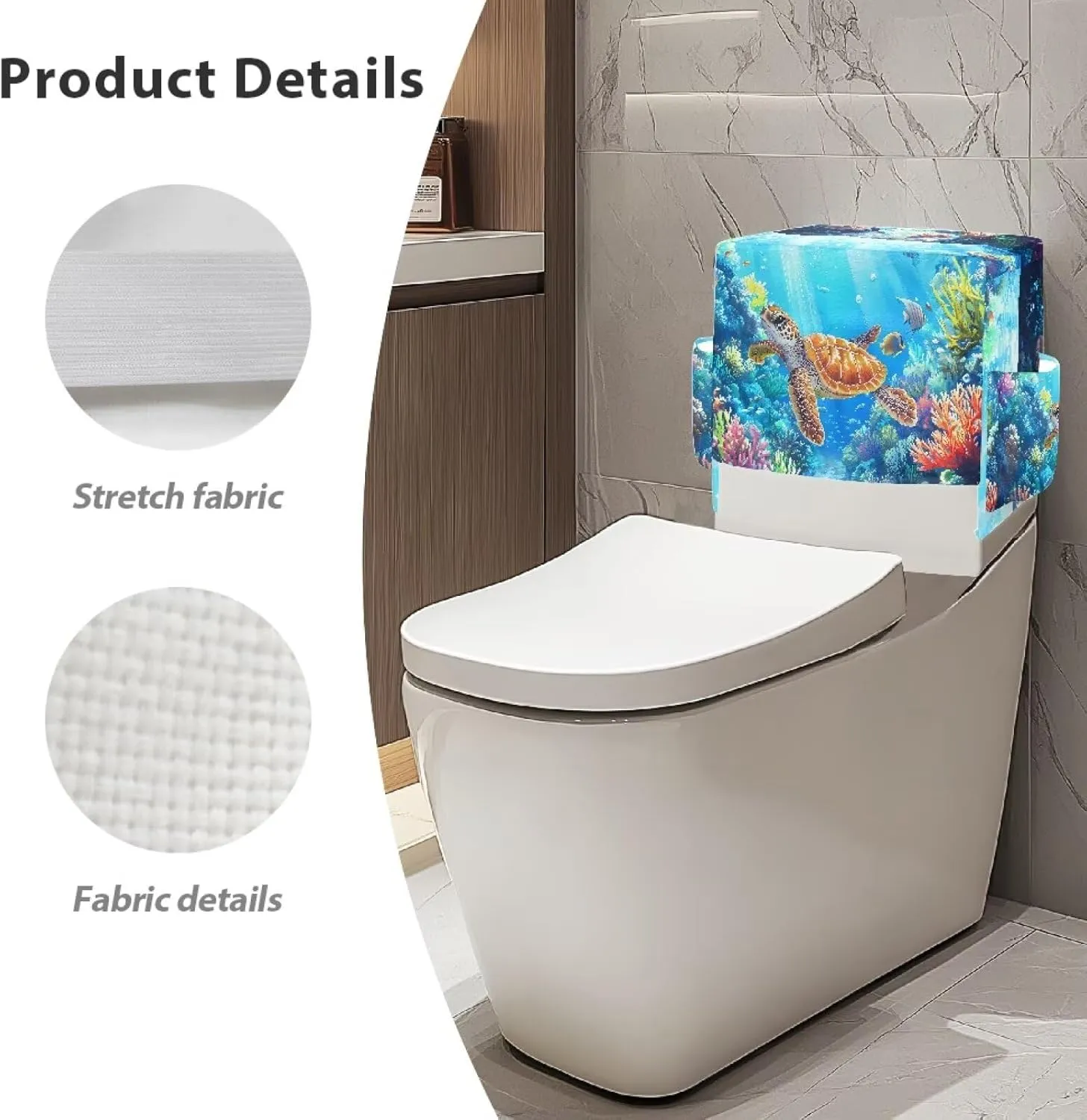 Turtle Fish Bathroom Toilet Tank Cover with Extra Storage Bag, Easy to Clean Universal Toilet Top Protective Cover for Home Indoor Decorations, Universal Fits