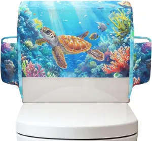 Turtle Fish Bathroom Toilet Tank Cover with Extra Storage Bag, Easy to Clean Universal Toilet Top Protective Cover for Home Indoor Decorations, Universal Fits