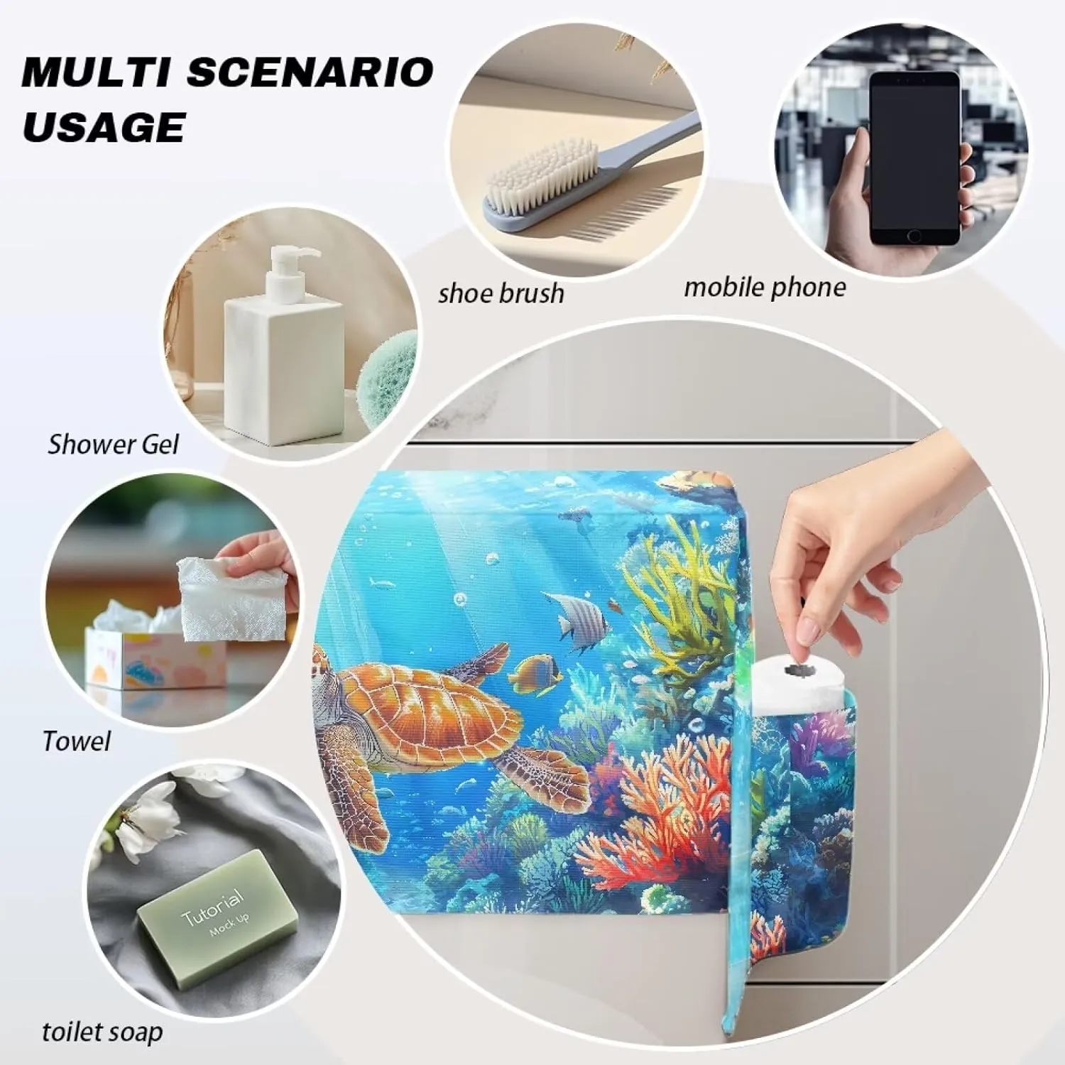 Turtle Fish Bathroom Toilet Tank Cover with Extra Storage Bag, Easy to Clean Universal Toilet Top Protective Cover for Home Indoor Decorations, Universal Fits