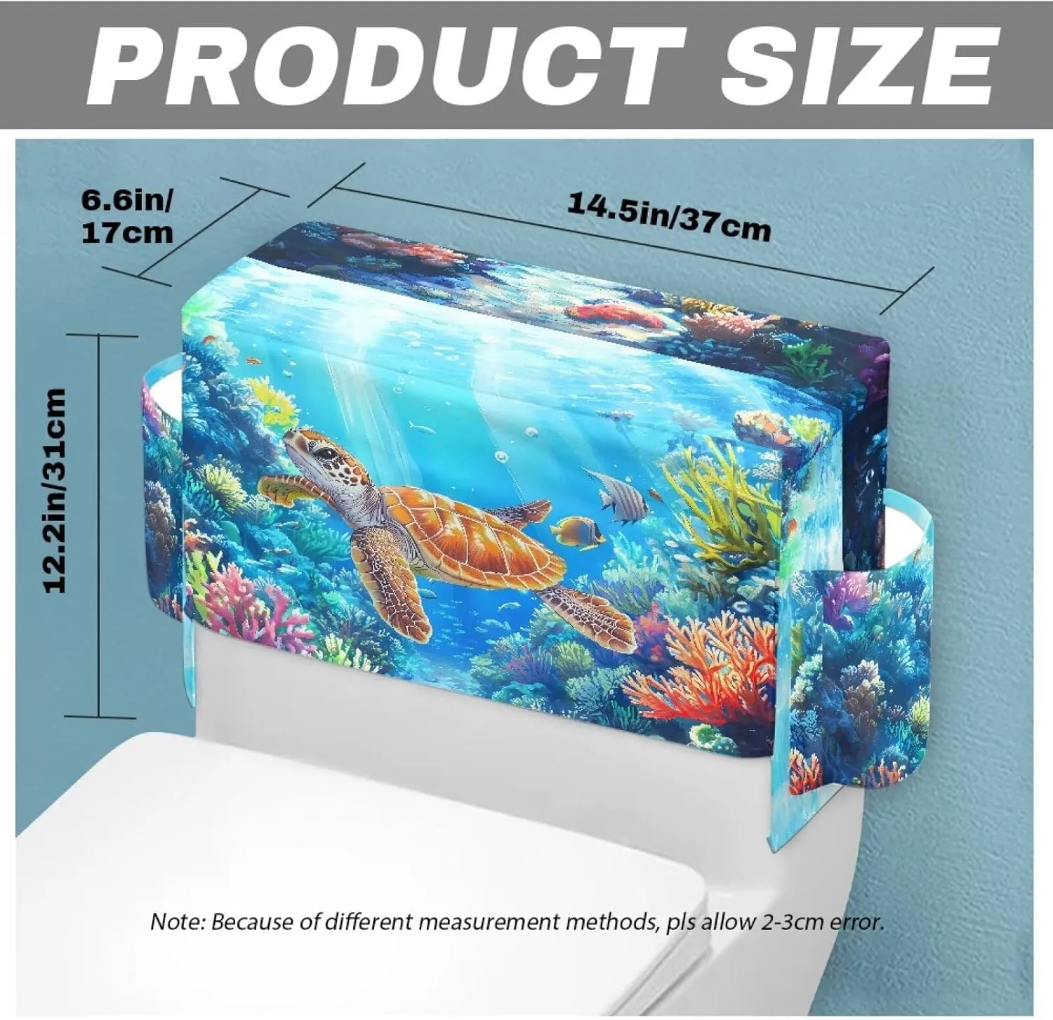 Turtle Fish Bathroom Toilet Tank Cover with Extra Storage Bag, Easy to Clean Universal Toilet Top Protective Cover for Home Indoor Decorations, Universal Fits