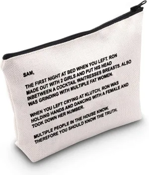TV Series Inspired Gift The Note to Sam Makeup Bag The Letter Cosmetic Bag Travel Pouch with Zipper for Fans (The Letter White Bag)