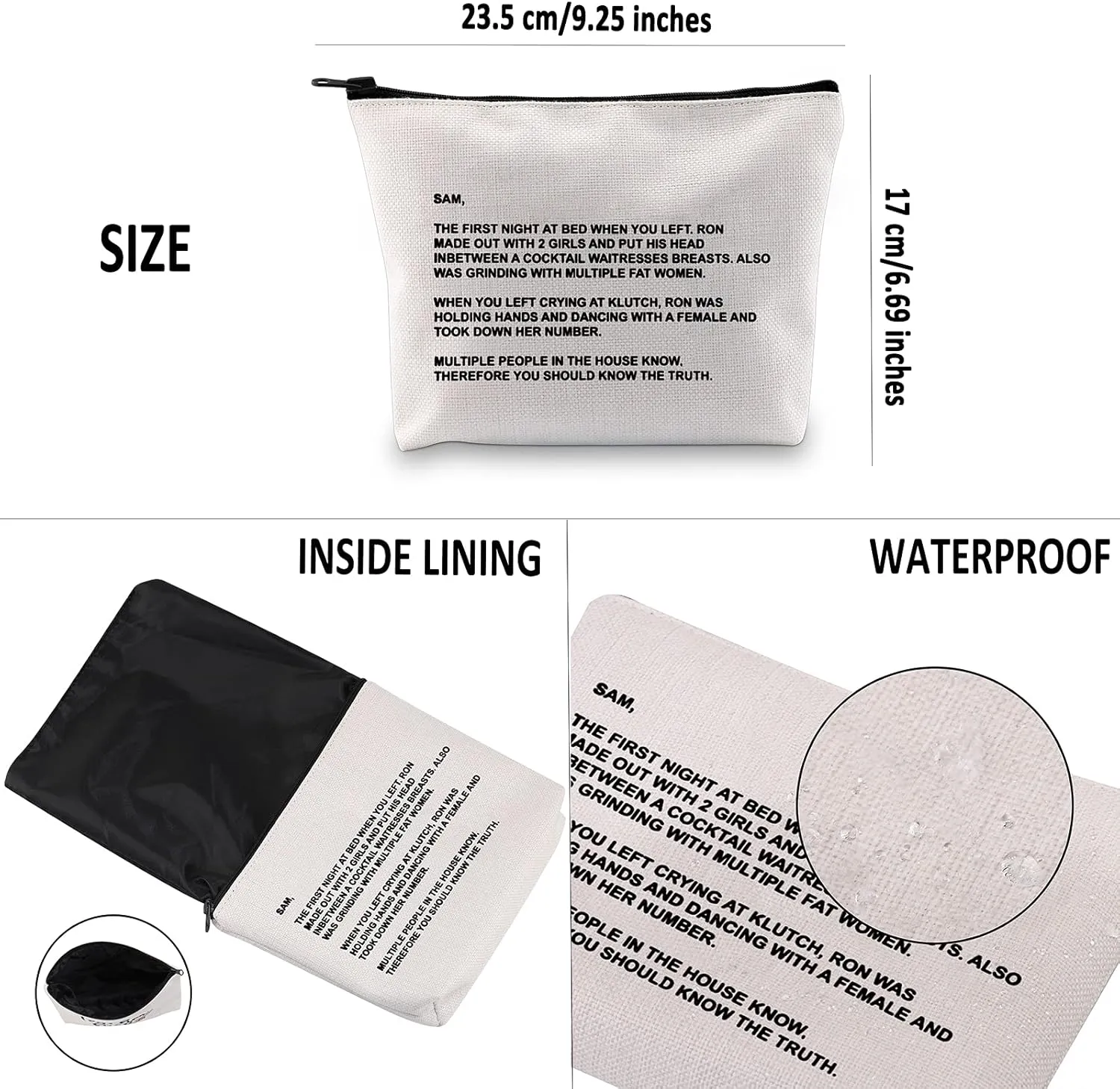 TV Series Inspired Gift The Note to Sam Makeup Bag The Letter Cosmetic Bag Travel Pouch with Zipper for Fans (The Letter White Bag)