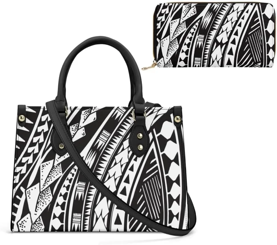 Two-Piece Women'S Single-Shoulder Bag And Samoan Tribal Pattern Wallet Design Polynesian Custom Handbag
