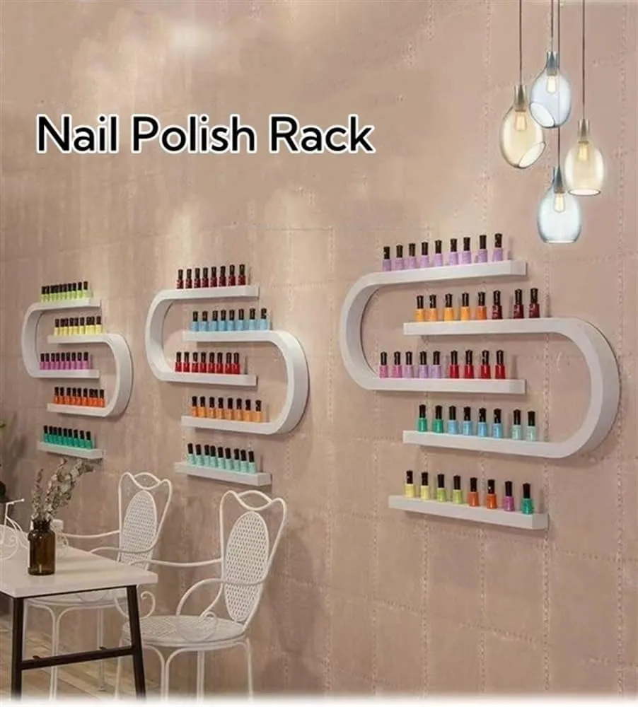 U-Shaped Nail Polish Organizer Wall, Nail Polish Rack for Wall, Wall-Mounted Perfume Wall Shelf, Nail Polish Holder for Nail Beauty Salon Retail Shop(Black,8-Piece Set)