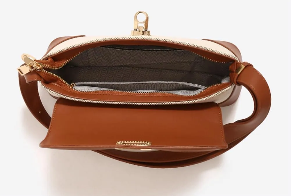Unique Two-Tone Shoulder Bag – Vintage-Inspired Crossbody Purse Women, Retro Chic Office Commute Bag