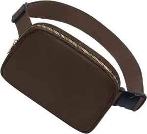 Unisex Fanny Pack for Women Men, 1L Everywhere Mini Belt Bag with Adjustable Strap, Lightweight Nylon Crossbody Bags Small Waist Pouch for Workout Running Traveling Hiking (Dark Brown)
