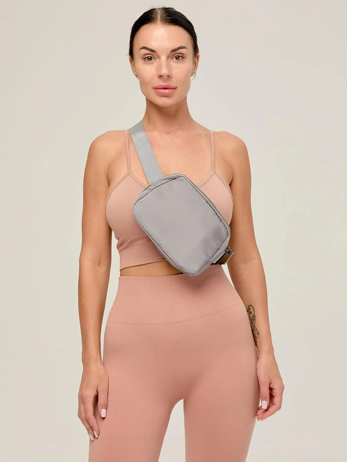 Unisex Fanny Pack for Women Men, 1L Everywhere Mini Belt Bag with Adjustable Strap, Lightweight Nylon Crossbody Bags Small Waist Pouch for Workout Running Traveling Hiking (Grey)