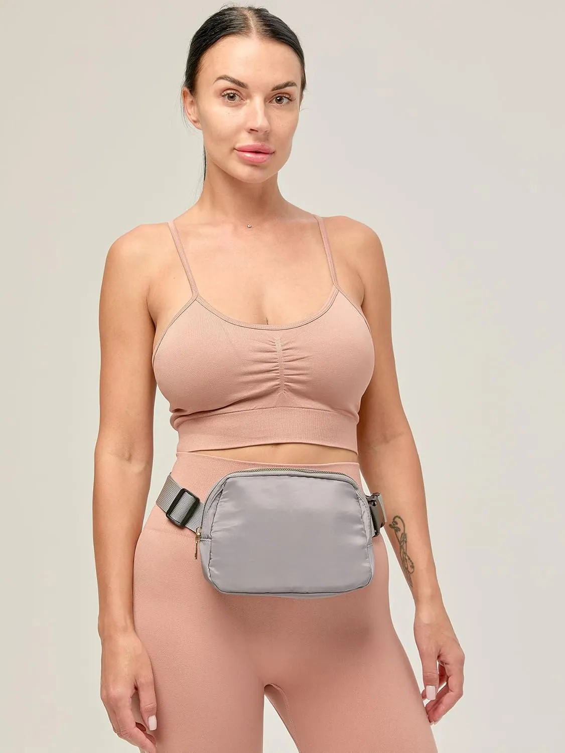 Unisex Fanny Pack for Women Men, 1L Everywhere Mini Belt Bag with Adjustable Strap, Lightweight Nylon Crossbody Bags Small Waist Pouch for Workout Running Traveling Hiking (Grey)