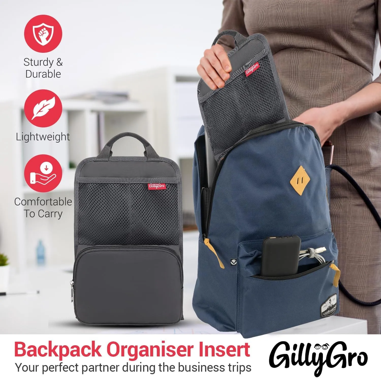 Unisex Foldable Vertical Backpack Organizer Insert for Tote Bag, Carry On, Picnic, Camping - 10 Pockets & Handle