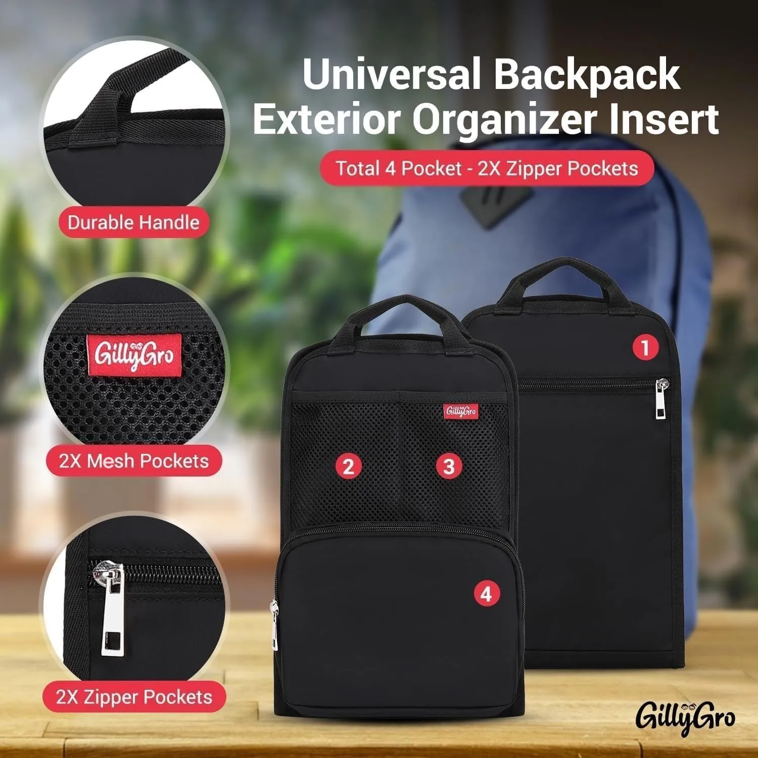 Unisex Foldable Vertical Backpack Organizer Insert for Tote Bag, Carry On, Picnic, Camping - 10 Pockets & Handle