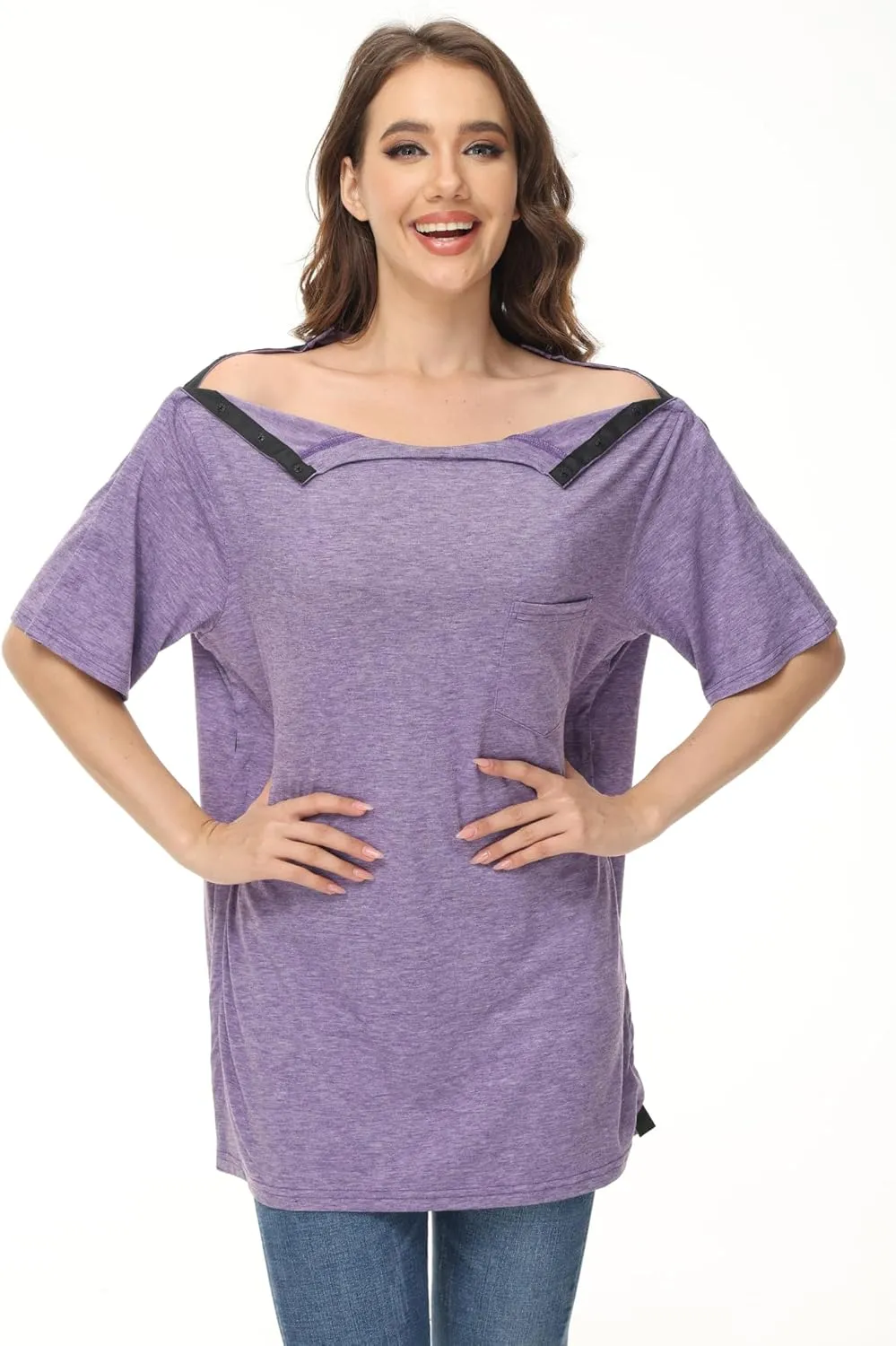Unisex Post Shoulder Surgery Shirts After Rotator Cuff Surgery Shirt Snap Tearaway Shirts Chemo Port Adaptive Clothing
