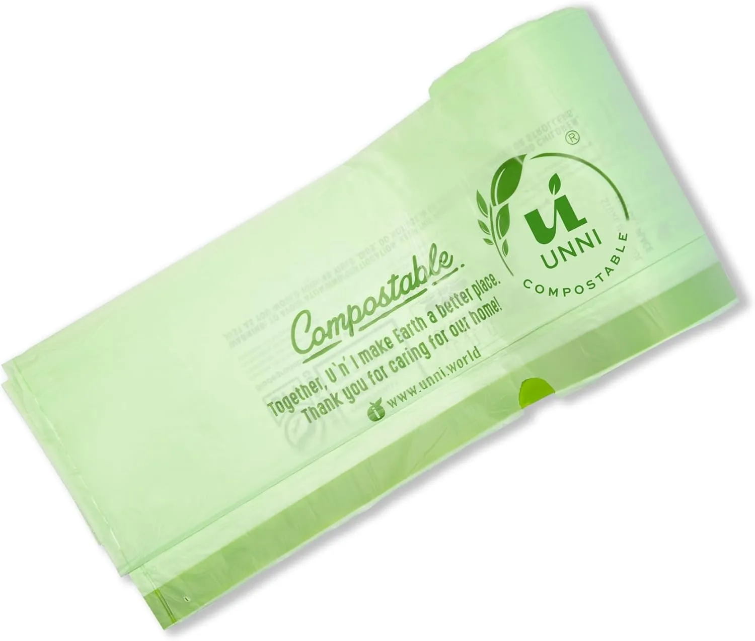 UNNI Compostable Drawstring Bags, 6-8 Gallon, 23-30 Liter, 45 Count, Heavy Duty 1 Mil, Medium Food Scrap Waste Bags, ASTM D6400, US BPI, CMA & Europe OK compost Certified, San Francisco