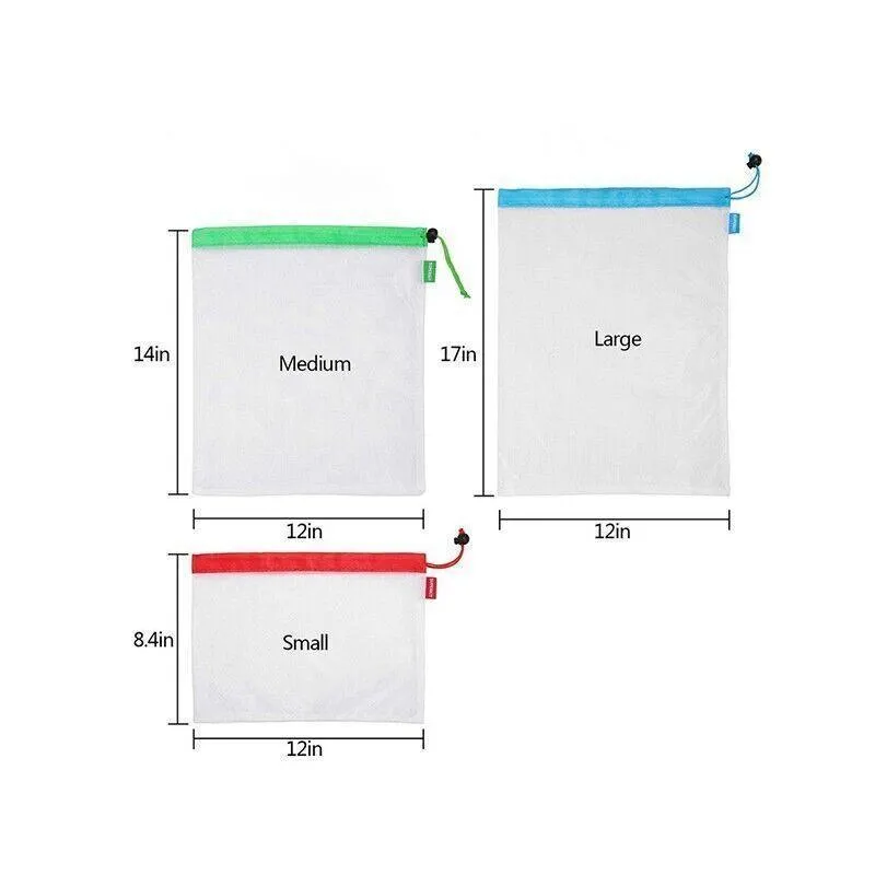 Up 15X Eco Friendly Reusable Mesh Produce Bags Superior Double Stitched Strength