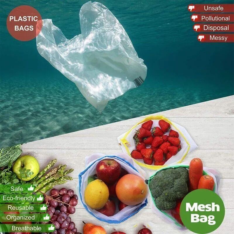 Up 15X Eco Friendly Reusable Mesh Produce Bags Superior Double Stitched Strength
