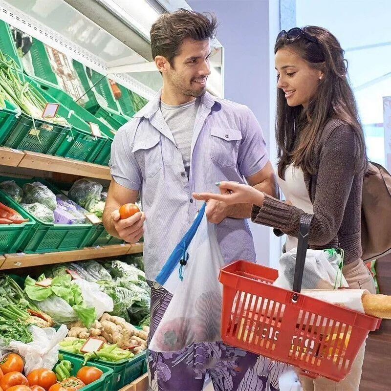 Up 15X Eco Friendly Reusable Mesh Produce Bags Superior Double Stitched Strength