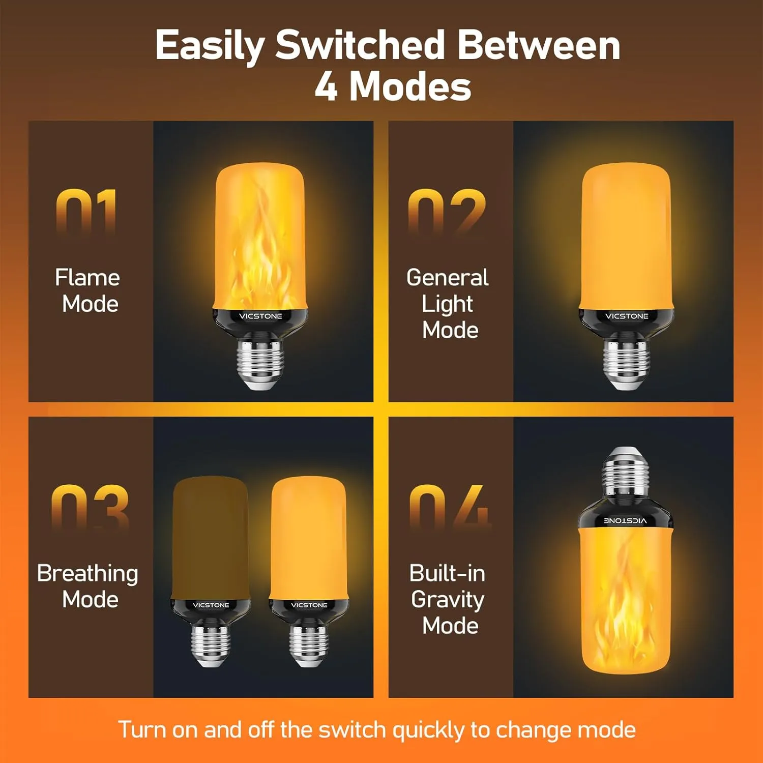 Upgraded LED Flame Light Bulbs, 4-Mode Flickering Light Bulbs with Upside Down Effect, E26 27 Fire Light Bulb for Porch Party Patio Home Halloween Christmas Indoor Outdoor, 4 Pack