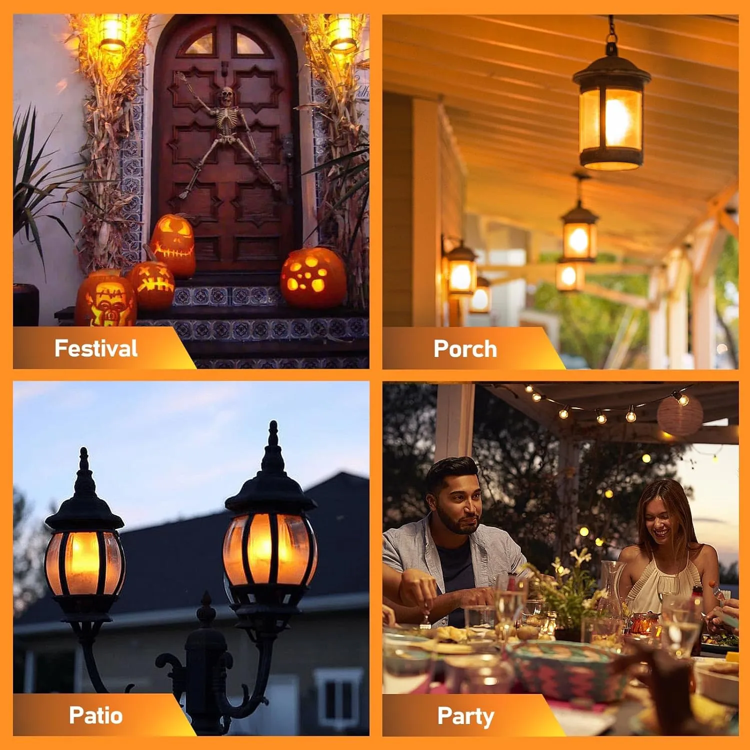 Upgraded LED Flame Light Bulbs, 4-Mode Flickering Light Bulbs with Upside Down Effect, E26 27 Fire Light Bulb for Porch Party Patio Home Halloween Christmas Indoor Outdoor, 4 Pack