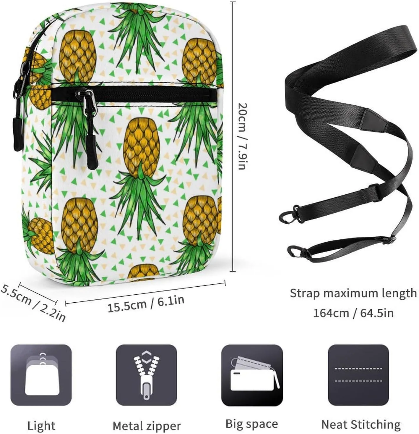 Upside Down Pineapples Crossbody Bag Small Shoulder Bag Waterproof, Lightweight And Convenient