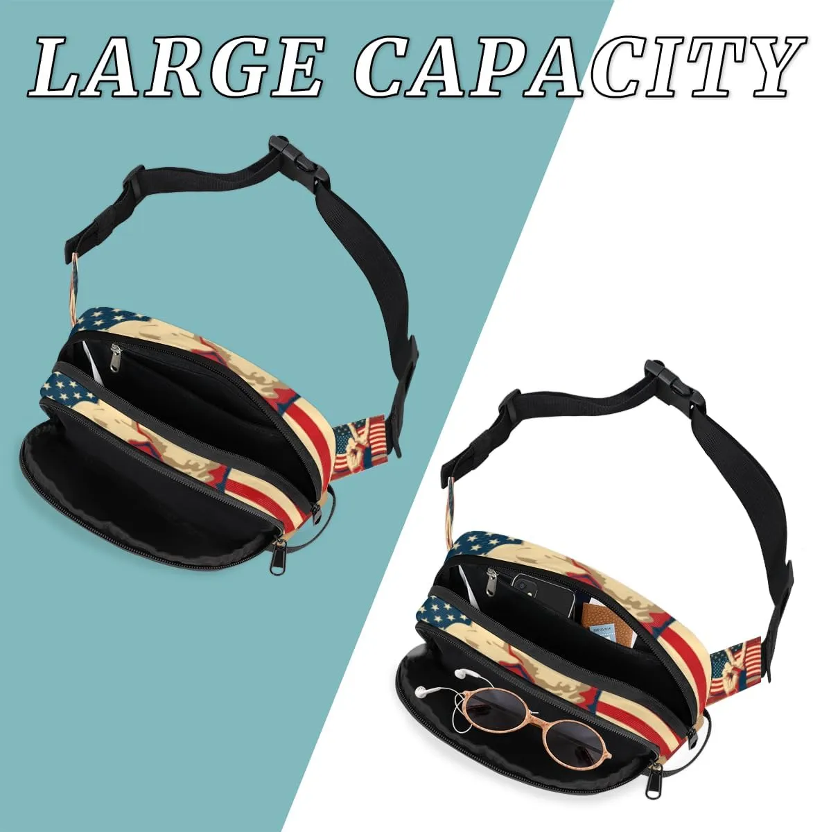 Usa Flag The Victory Sign Durable Waterproof Fanny Pack with Double Zipper Closure - Organize Your Essentials with Ease - Lightweight and Comfortable for Men and Women