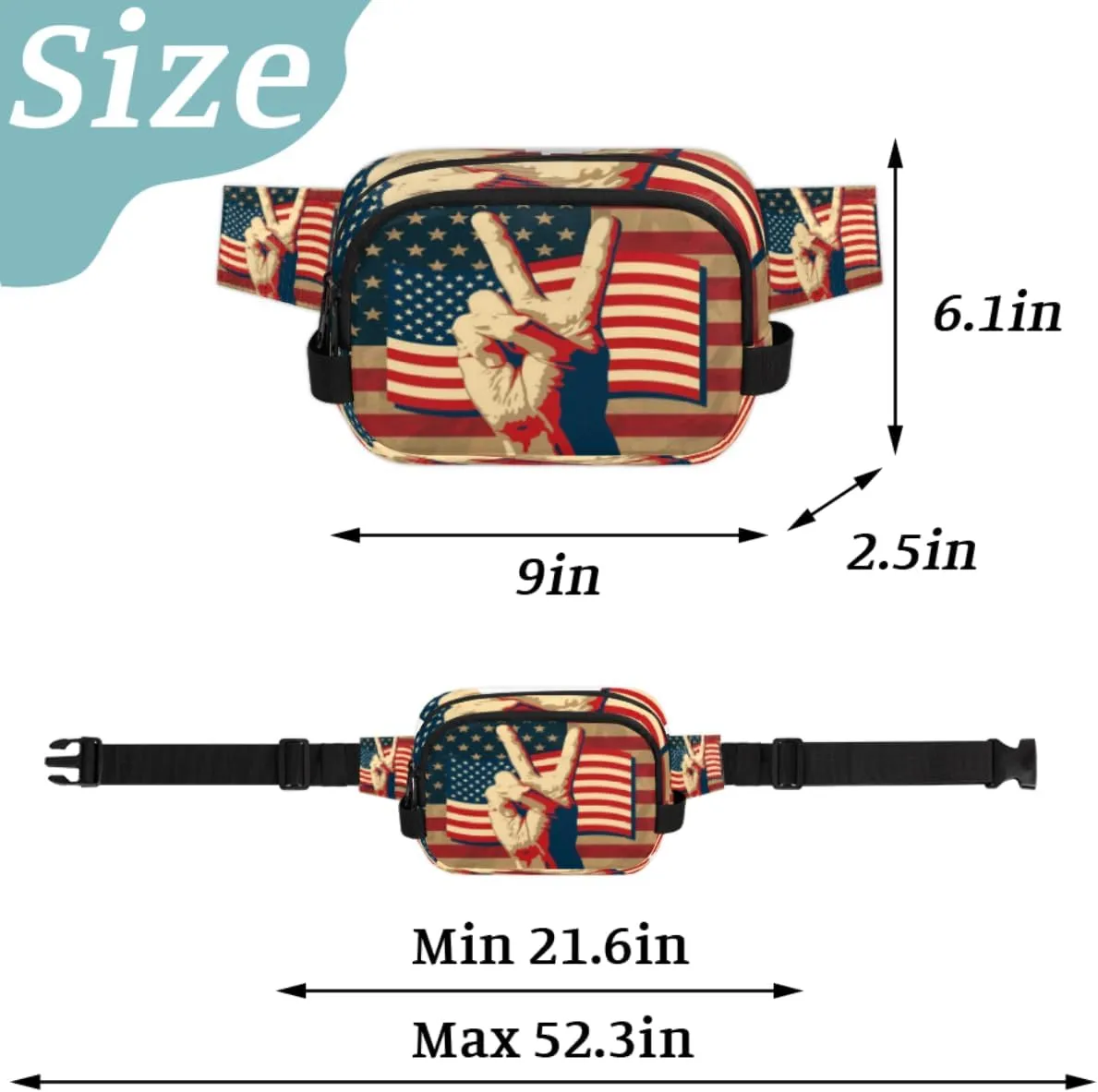Usa Flag The Victory Sign Durable Waterproof Fanny Pack with Double Zipper Closure - Organize Your Essentials with Ease - Lightweight and Comfortable for Men and Women