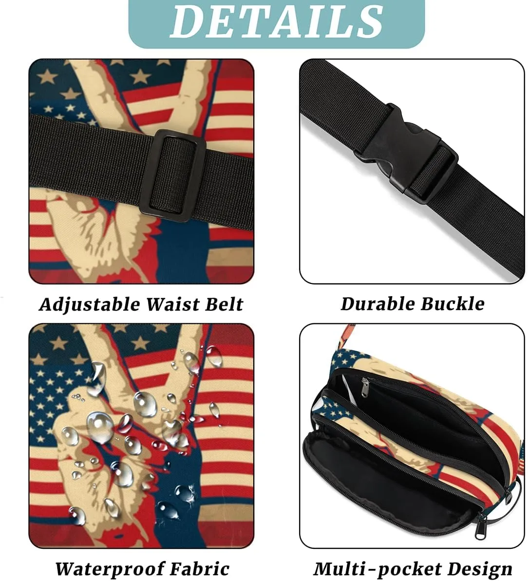 Usa Flag The Victory Sign Durable Waterproof Fanny Pack with Double Zipper Closure - Organize Your Essentials with Ease - Lightweight and Comfortable for Men and Women