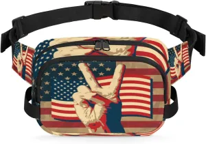 Usa Flag The Victory Sign Durable Waterproof Fanny Pack with Double Zipper Closure - Organize Your Essentials with Ease - Lightweight and Comfortable for Men and Women