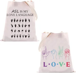 VAMSII American Sign Language Tote Bag Sign Language Teacher Gift ASL Interpreter Deaf Gifts
