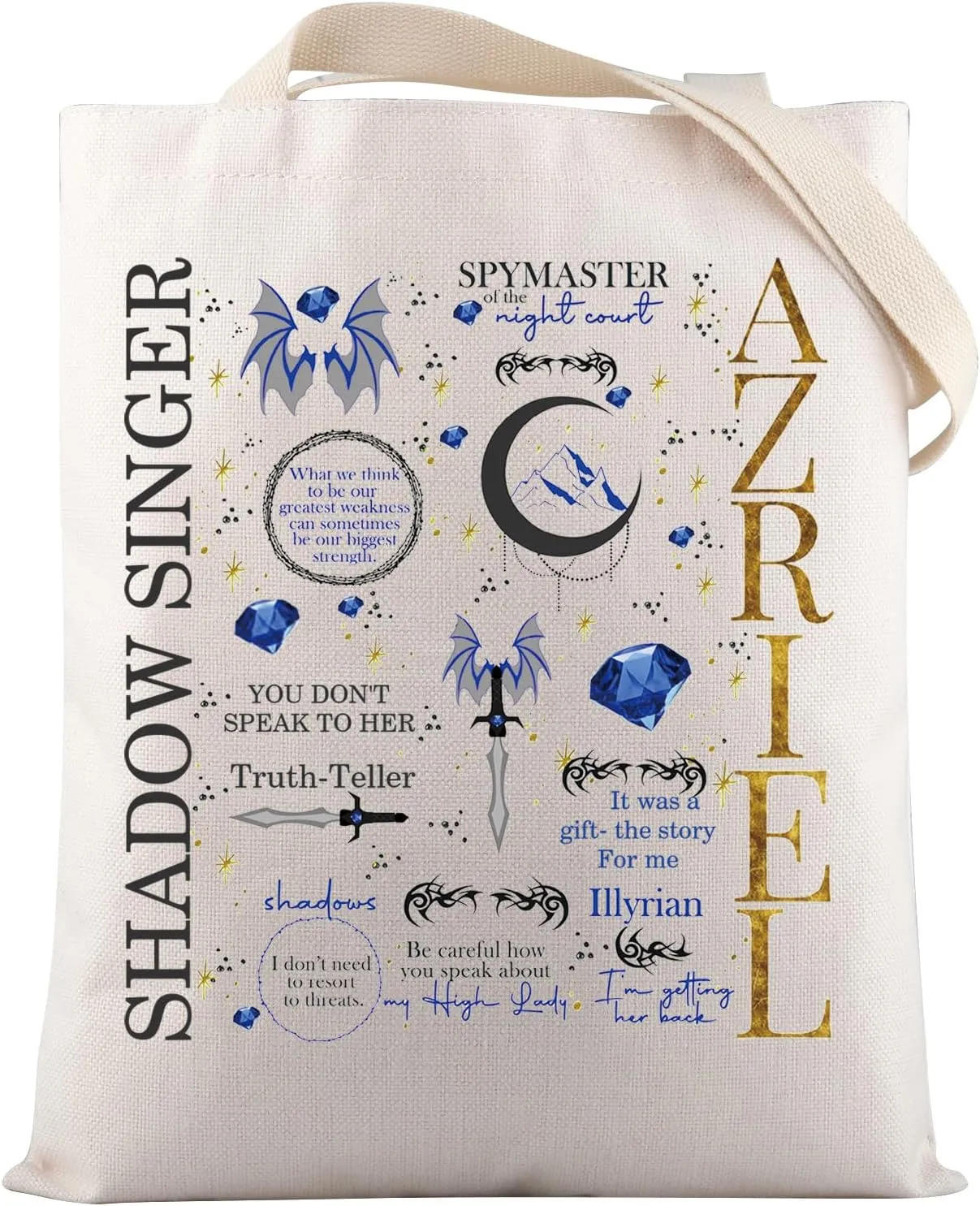 VAMSII Azriel A Court Of Thorns and Roses Azriel Tote Bag Bookish Merch Book Lover Gift for Reader Literature Friend Gifts