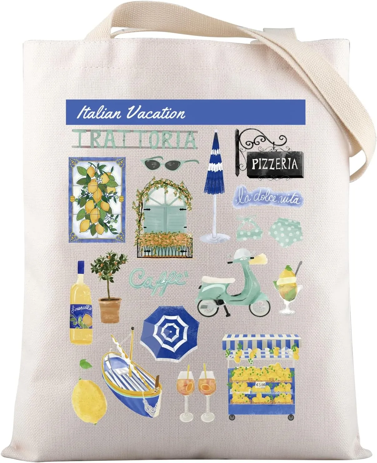VAMSII Italian Vacation Gift Italy Coast Social Club Tote Bag Italian Summer Vacation Beach Bag Travel Trip Gift