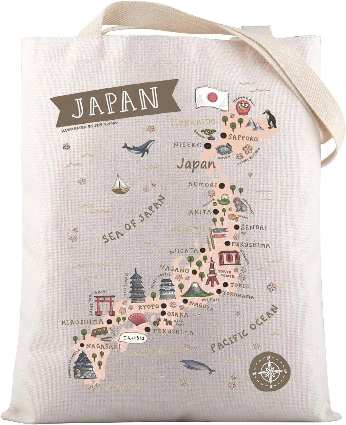 VAMSII Japanese Landmarks & Animals Lover Tote Bag - Tokyo Souvenir
