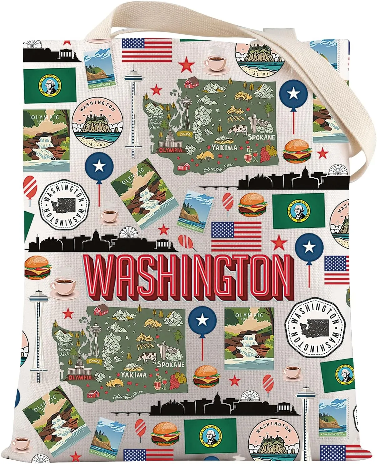 VAMSII Washington Souvenir Gift Washington DC Travel Tote Bag Washington Tourism Gift Washington Landmarks Gift