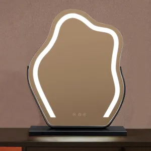 Vanity Mirror With LED Lights, Large Makeup Mirror Cloud Shape, Smart Touch Dimmable 3-Color Light, For Vanity Desk Tabletop，Lighted Up Makeup Mirror With Lights For Bedroom Tabletop(Black,30x43cm)