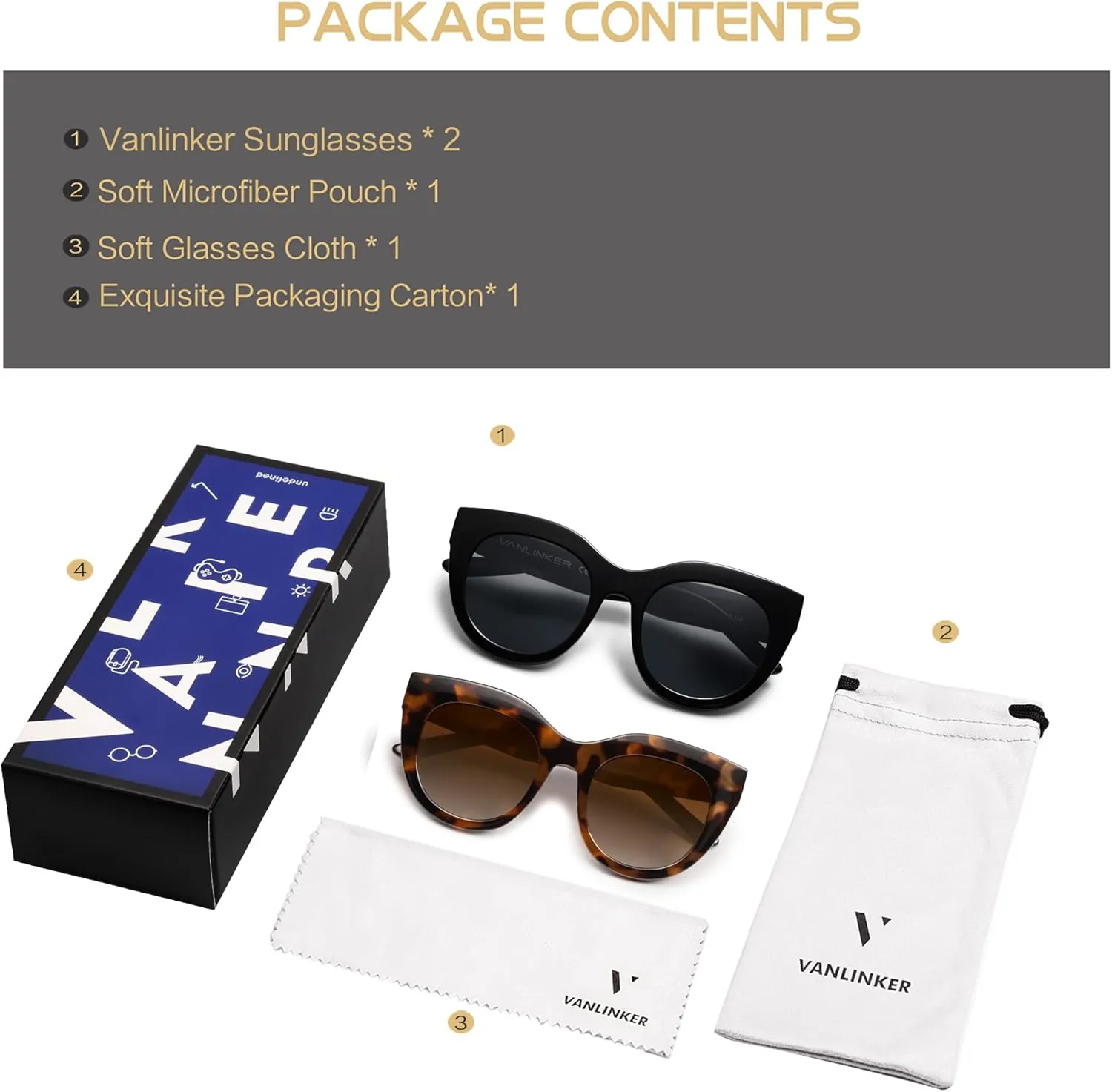 VANLINKER New Version Trendy Polarized Cat Eye Sunglasses for Women Retro Oversized Sunnies VL9690