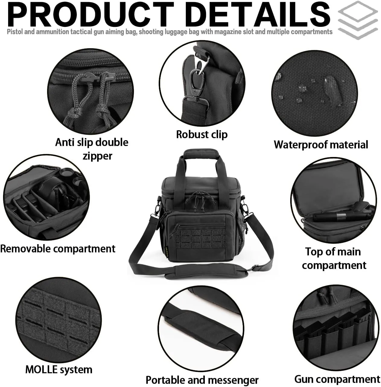 VEAGIA Range Bag,Pistol Case,Soft Gun Case Range Bags For Handguns And Ammo Safe Lockable Double Layer Explosion Proof Zipper That Multi Pistol Carrying Bags (Black 1.0)