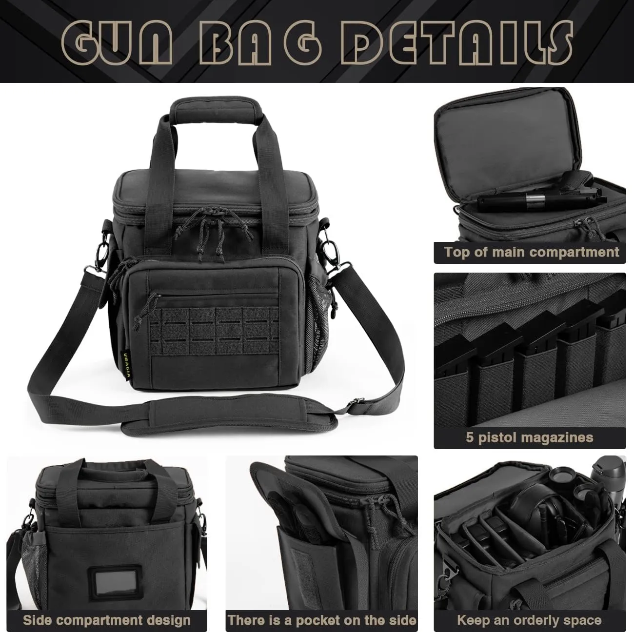 VEAGIA Range Bag,Pistol Case,Soft Gun Case Range Bags For Handguns And Ammo Safe Lockable Double Layer Explosion Proof Zipper That Multi Pistol Carrying Bags (Black 1.0)