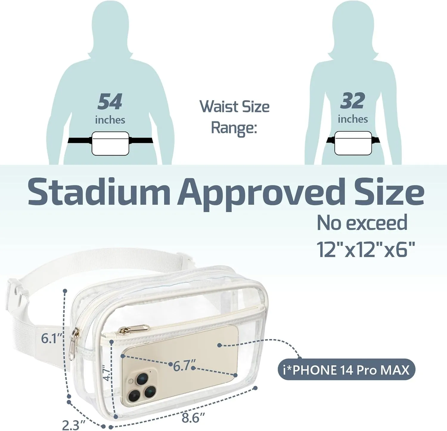 Veckle Clear Fanny Pack - Stadium Approved 2 Pack Crossbody Clear Belt Bag for Women Men Transparent Large Waist Bag with Adjustable Strap for Sports Events, Concerts, White