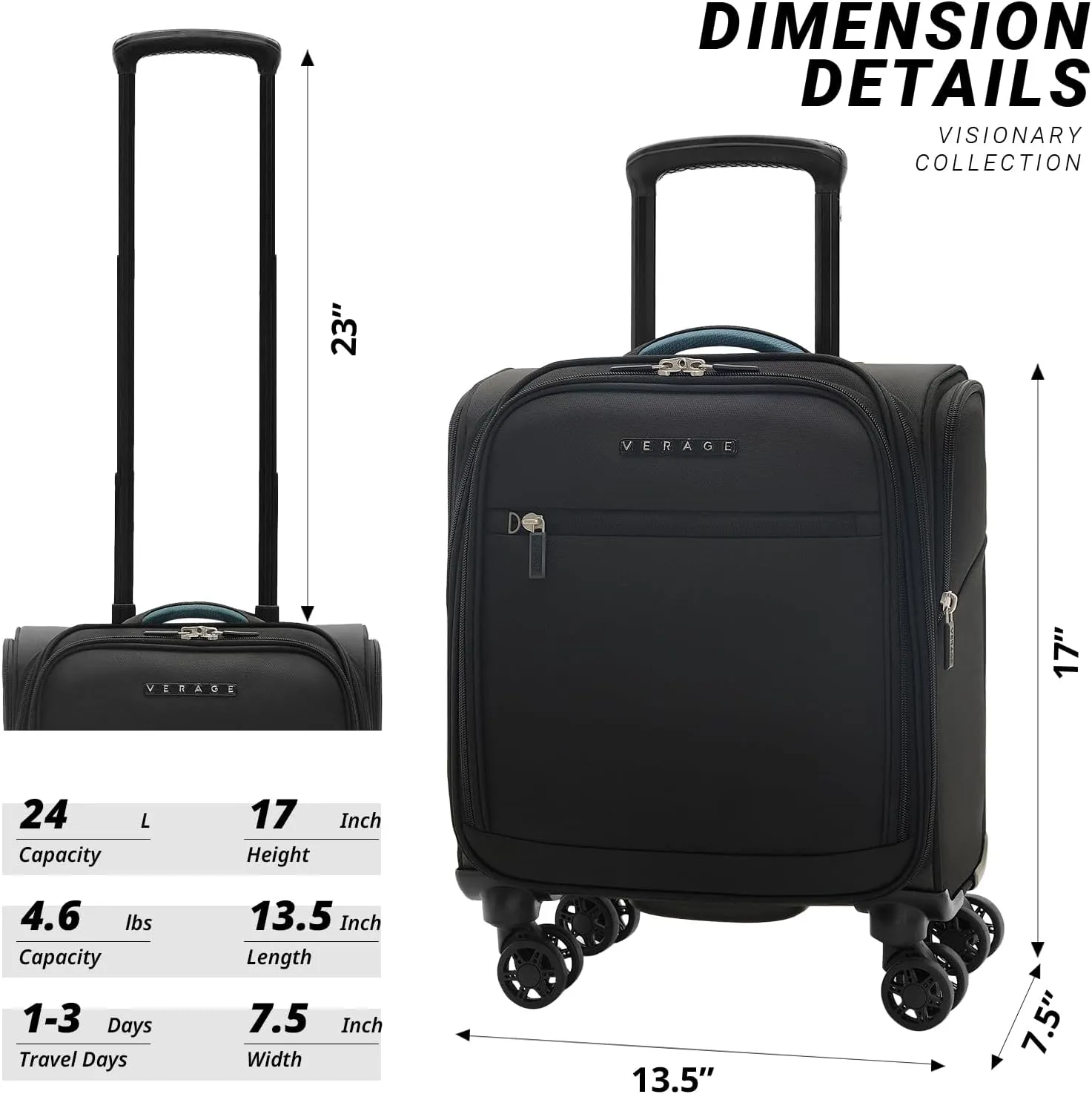 Verage Underseat Carry On Luggage with Wheels & USB Port,14 inch Wheeled Spinner Carry-on Luggages Bags for Airlines, Lightweight Overnight Suitcase for Men Women (14-Inch Compact Underseat Pro)