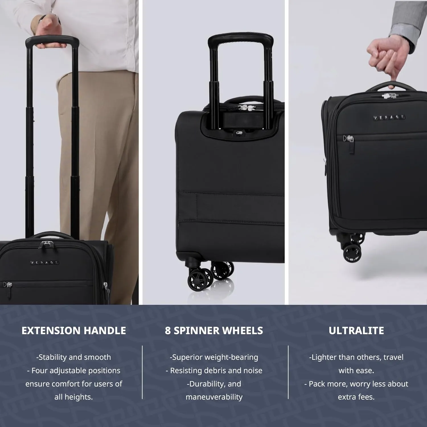 Verage Underseat Carry On Luggage with Wheels & USB Port,14 inch Wheeled Spinner Carry-on Luggages Bags for Airlines, Lightweight Overnight Suitcase for Men Women (14-Inch Compact Underseat Pro)