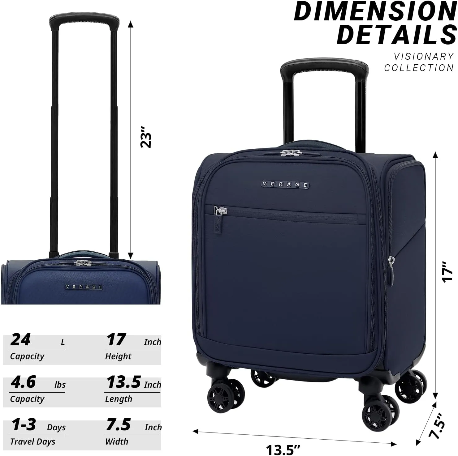 Verage Underseat Carry On Luggage with Wheels & USB Port,14 inch Wheeled Spinner Carry-on Luggages Bags for Airlines, Lightweight Overnight Suitcase for Men Women (14-Inch Compact Underseat Pro)