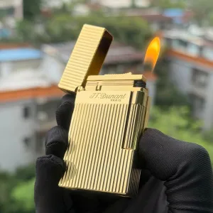 Vertical Lines Lighter, Brass, Refillable, Classic Cling Sound, Adjustable Soft Flame, Gift for Men Father Husband Boyfriend (Butane not Included)
