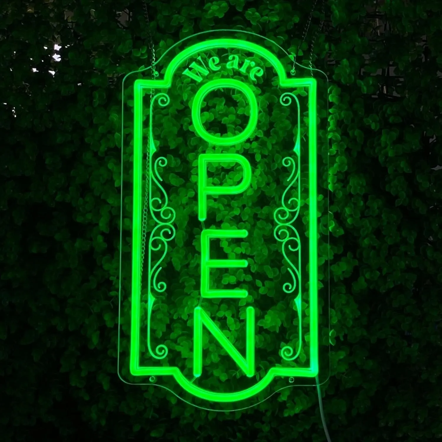Vertical open sign Vertical Open Led Sign Neon Sign business window light vertical open signs for business (Green, 16.5x9'')