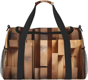 Vertical Planks in Carpentry Oak Timber print Overnight Bags for Women and Men Shoulder Bag Carry On Bag for Traveling Travel Essentials