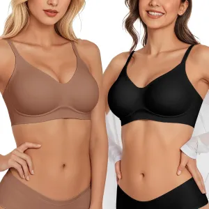 Vertvie Wireless Bras for Women Full Coverage Supportive Seamless Bralettes No Underwire Push Up Comfort Soft T-Shirt Bra