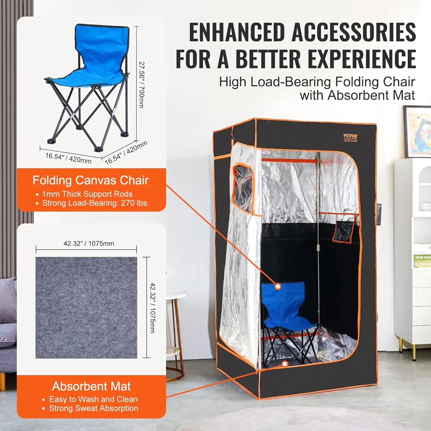 VEVOR Infrared Portable Sauna Tent, 1400W Personal Sauna Kit for Home Spa Heated Body Therapy, Time & Temperature Remote Control with Chair & Floor Mat, Black, 2.9’x 2.9’x 5.8’
