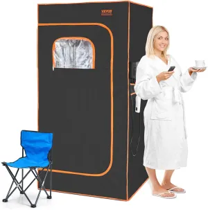 VEVOR Infrared Portable Sauna Tent, 1400W Personal Sauna Kit for Home Spa Heated Body Therapy, Time & Temperature Remote Control with Chair & Floor Mat, Black, 2.9’x 2.9’x 5.8’