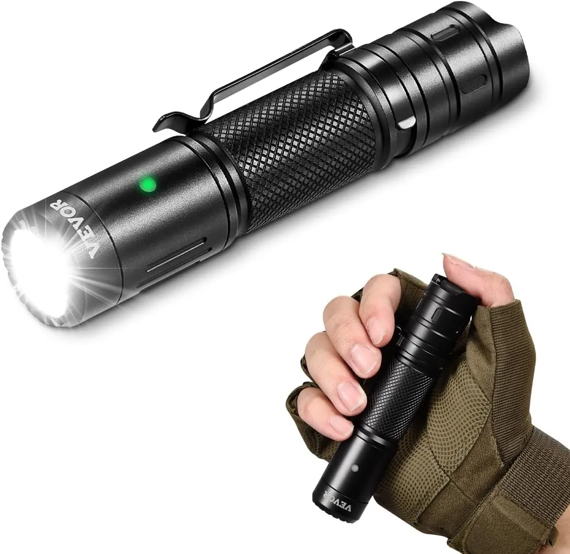 VEVOR Rechargeable Flashlight, High Lumens LED Flashlight with 6 Lighting Modes, IP66 Waterproof Handheld Flash Light for Home, Hiking, Camping, Emergencies, Lightweight & Portable