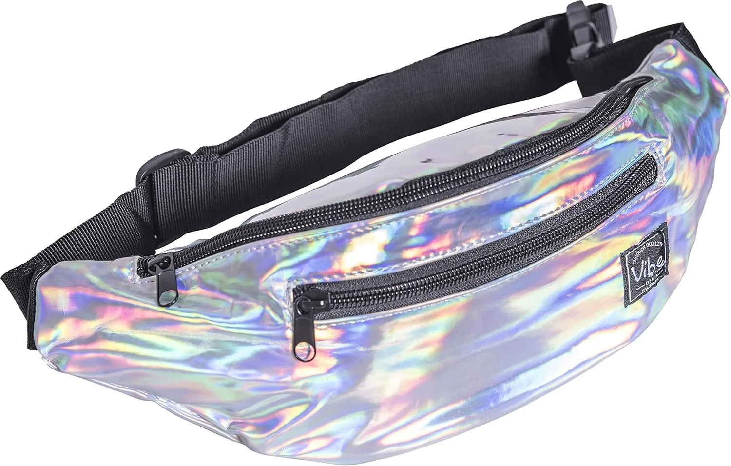 Vibe Festival Gear Fanny Pack for Men Women - Many Prints - Black Holographic Silver Gold Cute Waist Bag for Festival Rave Hiking Running Cycling