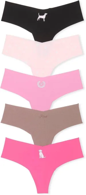 Victoria's Secret PINK Women's No Show Thong Underwear, Panties for Women, Multi Pack (XS-XXL)
